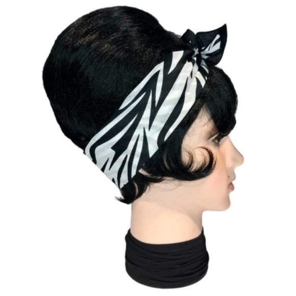 Zebra Striped Black and White Animal Print Bandana Tie Headband - Picture 5 of 13